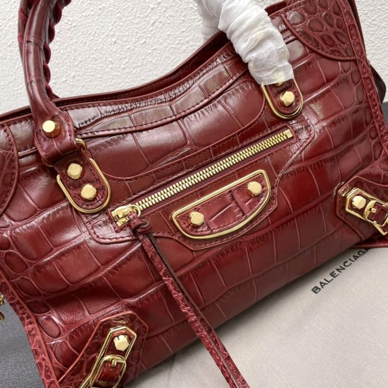 Balenciaga Luxury Crocodile Leather Motorcycle Bag with Gold Accents Breathable 72674