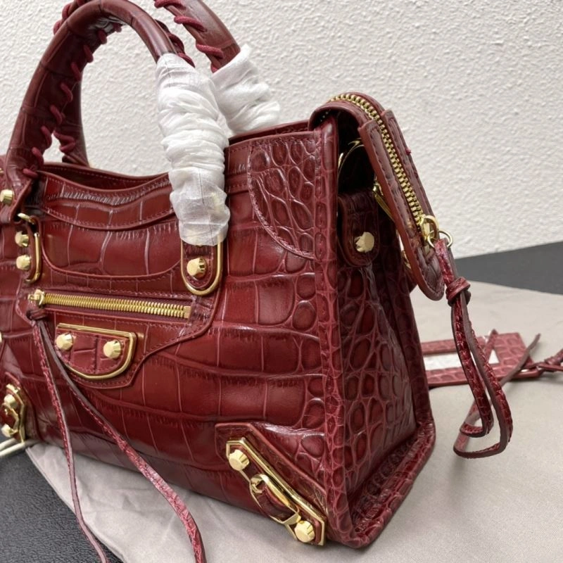 Balenciaga Luxury Crocodile Leather Motorcycle Bag with Gold Accents Breathable 72674