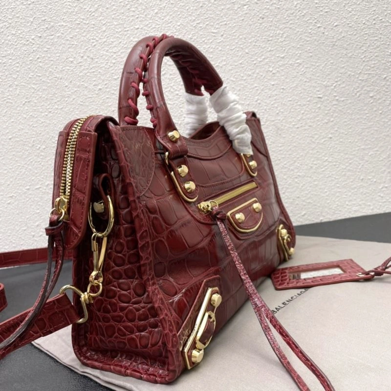 Balenciaga Luxury Crocodile Leather Motorcycle Bag with Gold Accents Breathable 72674