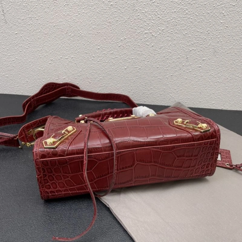 Balenciaga Luxury Crocodile Leather Motorcycle Bag with Gold Accents Breathable 72674