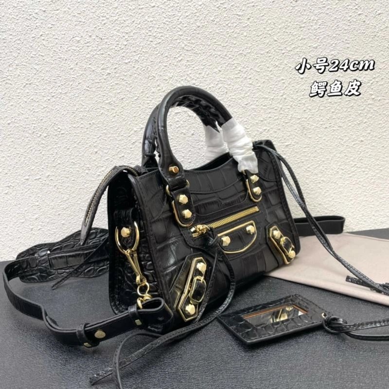 Balenciaga Luxury Crocodile Motorcycle Bag with Gold Hardware Chic 72645
