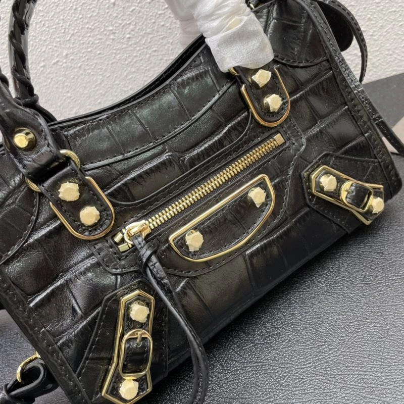 Balenciaga Luxury Crocodile Motorcycle Bag with Gold Hardware Chic 72645