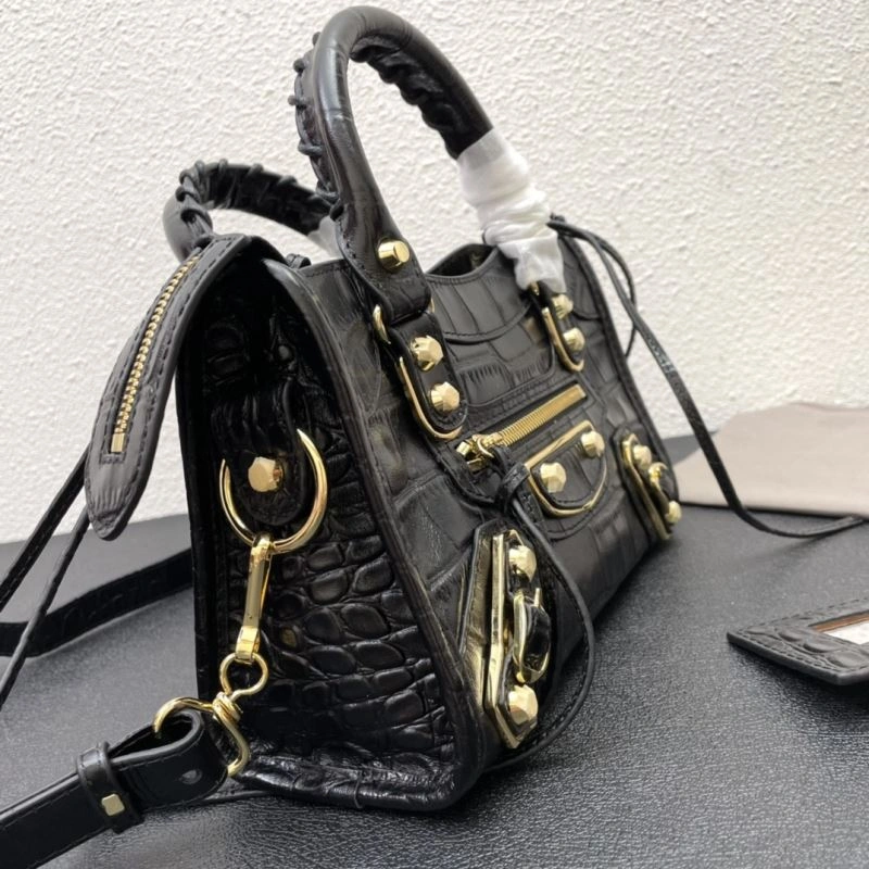 Balenciaga Luxury Crocodile Motorcycle Bag with Gold Hardware Chic 72645