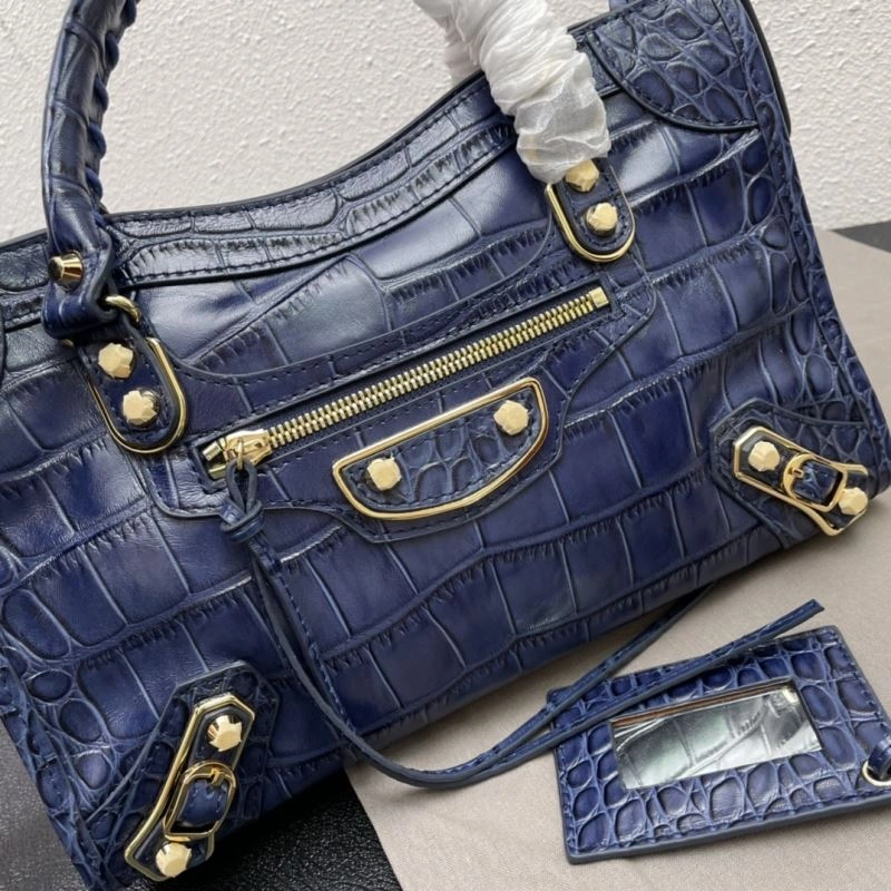 SoftTouch Balenciaga Luxury Crocodile Motorcycle Bag with Handmade Handle 72634