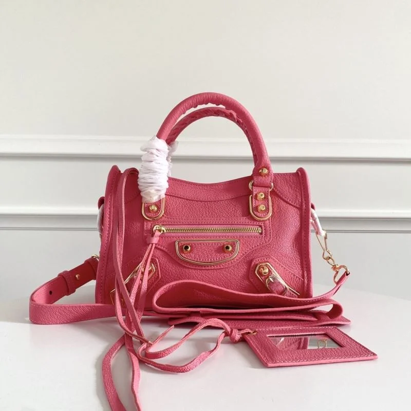 FlexibleFit Balenciaga Luxury Pink Goat Leather Motorcycle Bag with Gold Buckle 38293