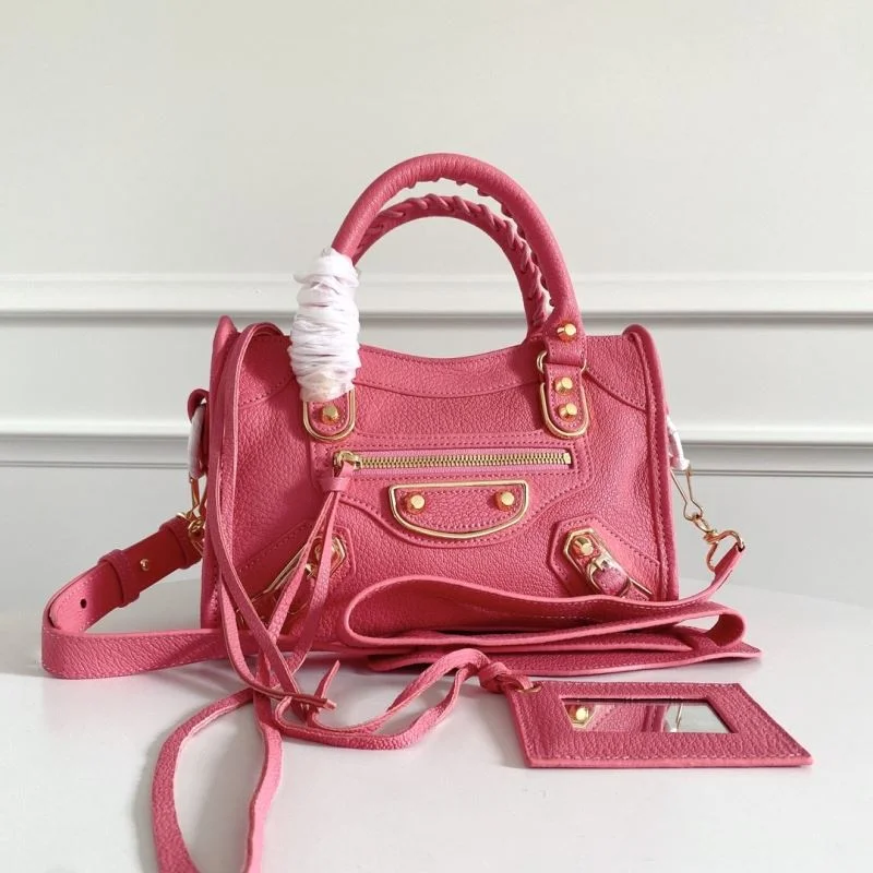FlexibleFit Balenciaga Luxury Pink Goat Leather Motorcycle Bag with Gold Buckle 38293