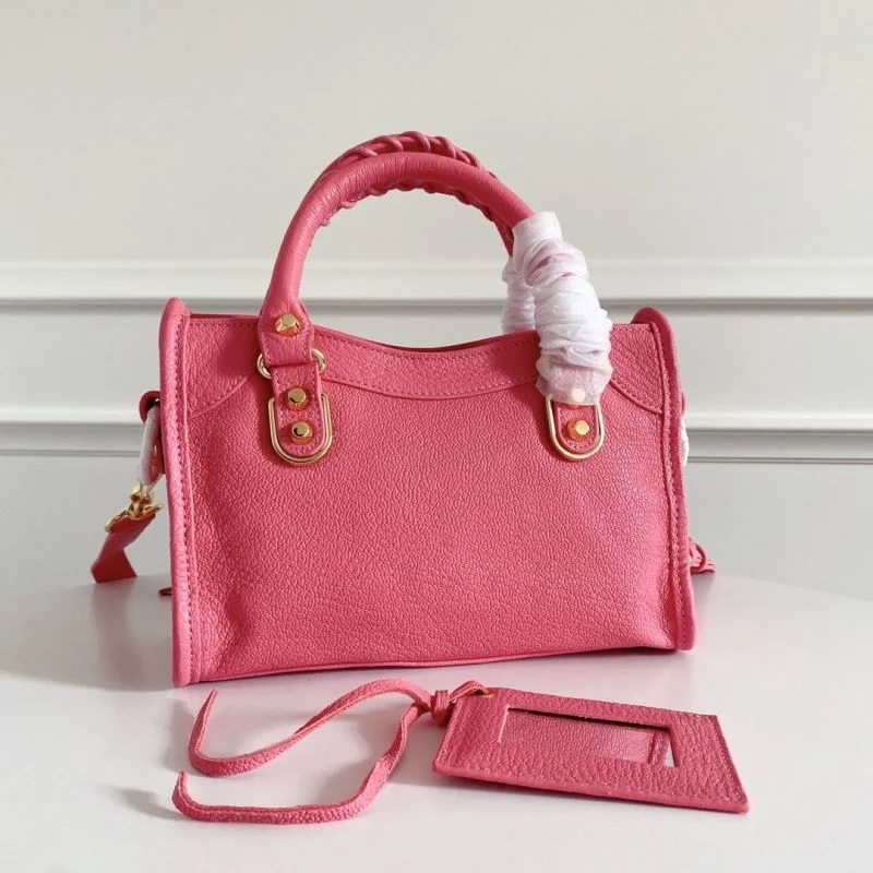 FlexibleFit Balenciaga Luxury Pink Goat Leather Motorcycle Bag with Gold Buckle 38293