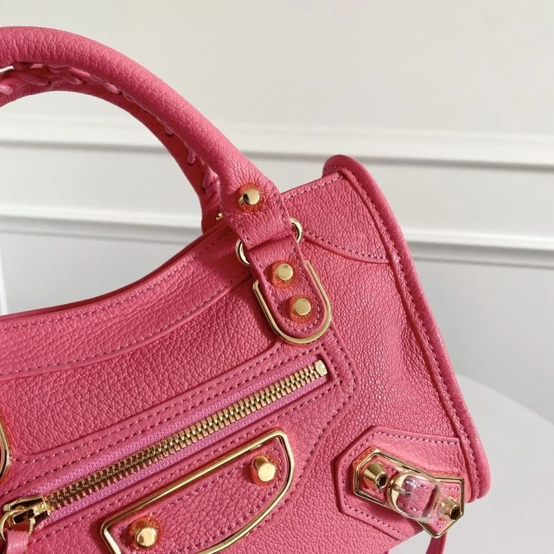 FlexibleFit Balenciaga Luxury Pink Goat Leather Motorcycle Bag with Gold Buckle 38293