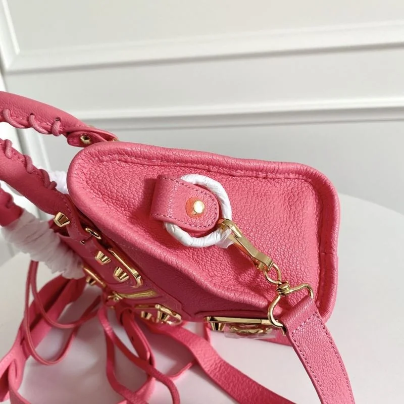 FlexibleFit Balenciaga Luxury Pink Goat Leather Motorcycle Bag with Gold Buckle 38293