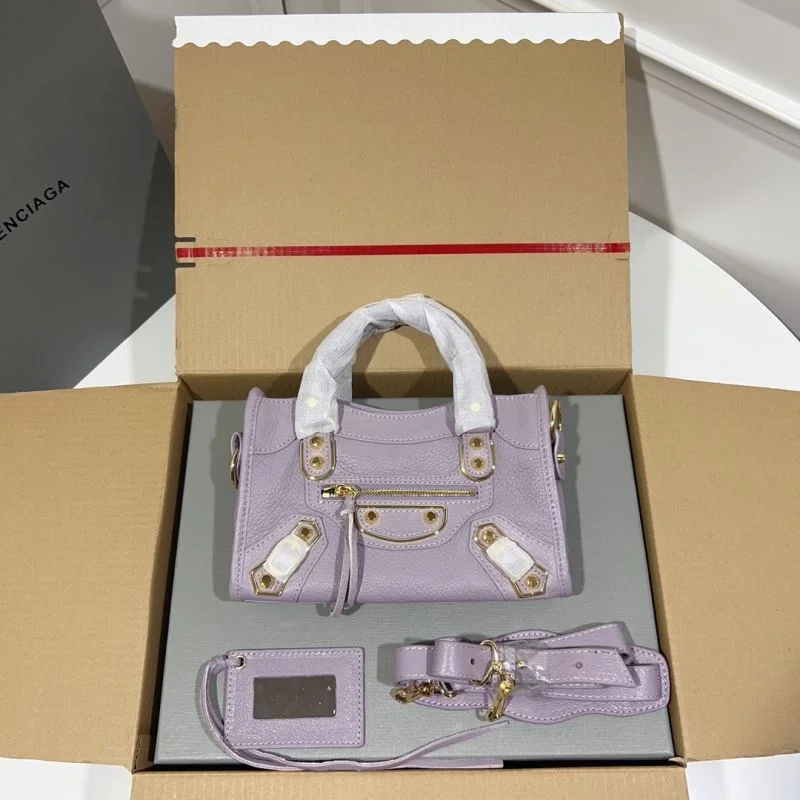 UrbanStyle Balenciaga Luxury Purple Goat Leather Motorcycle Bag with Gold Buckle 38291
