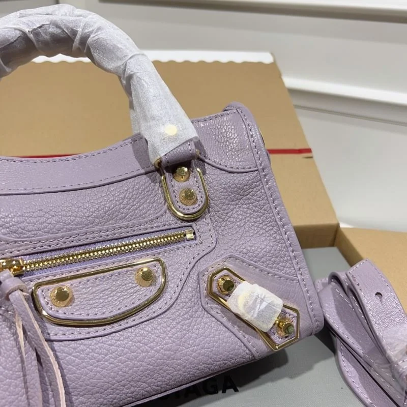 UrbanStyle Balenciaga Luxury Purple Goat Leather Motorcycle Bag with Gold Buckle 38291