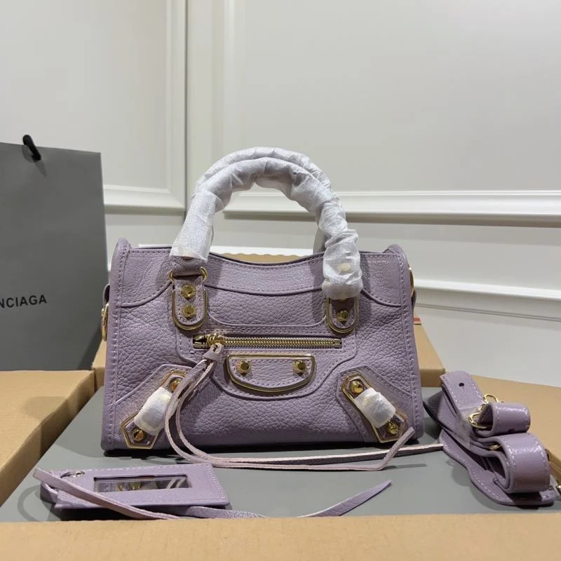 UrbanStyle Balenciaga Luxury Purple Goat Leather Motorcycle Bag with Gold Buckle 38291