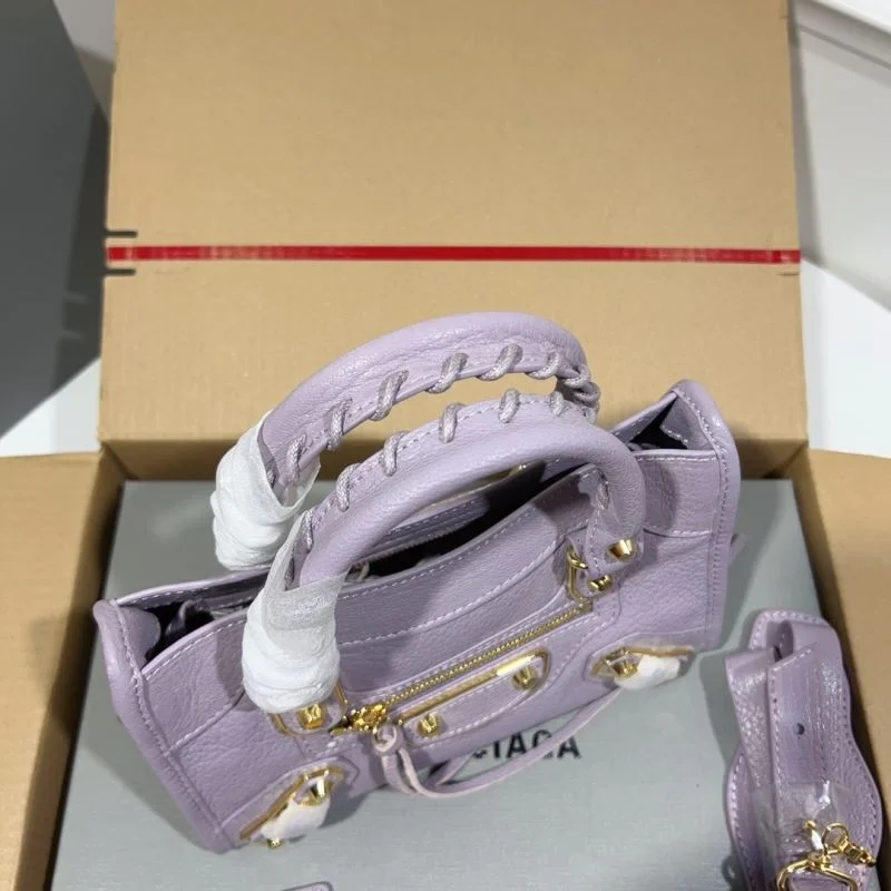 UrbanStyle Balenciaga Luxury Purple Goat Leather Motorcycle Bag with Gold Buckle 38291