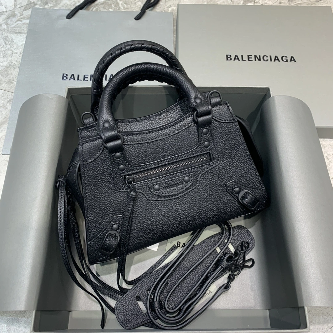 NewStyle Balenciaga Lychee Noir Neo  Motorcycle Handbag - Small Size 64706