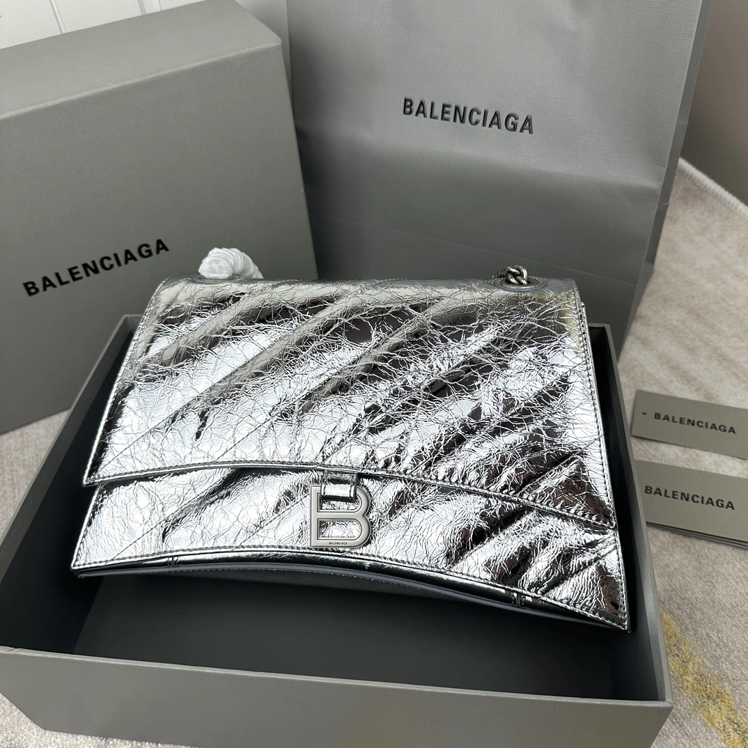 Balenciaga Medium Silver Crush Hourglass Chain Bag EasyMatch 60939