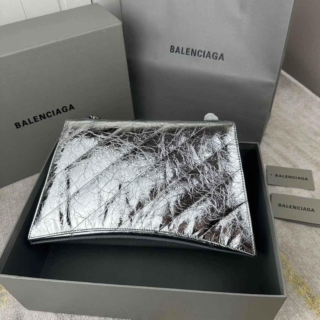 Balenciaga Medium Silver Crush Hourglass Chain Bag EasyMatch 60939