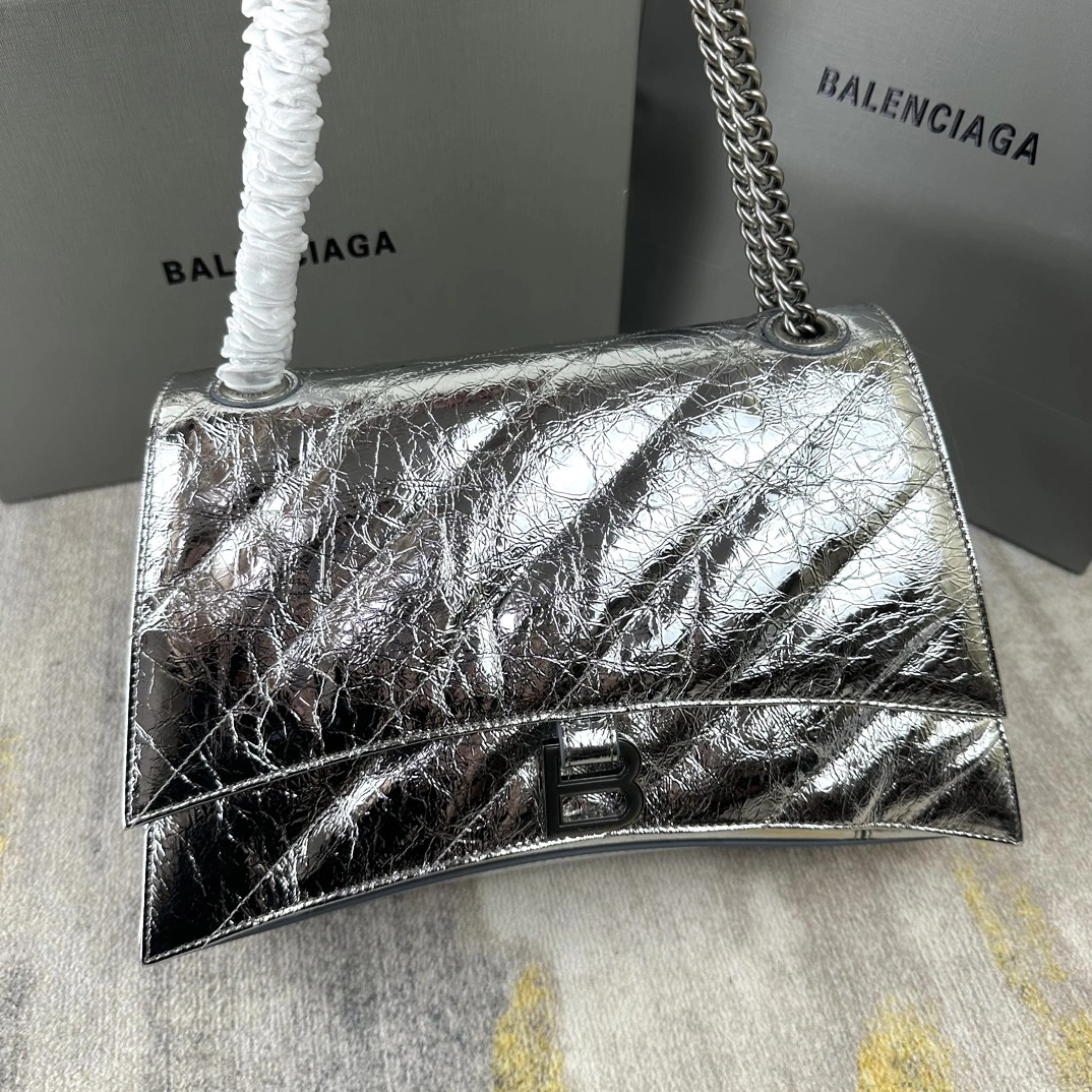 Balenciaga Medium Silver Crush Hourglass Chain Bag EasyMatch 60939