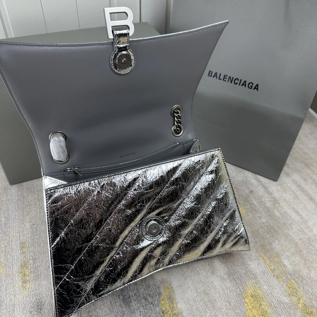 Balenciaga Medium Silver Crush Hourglass Chain Bag EasyMatch 60939