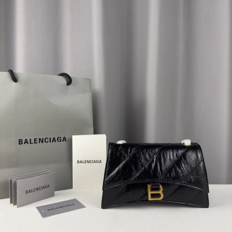 GoodFit Balenciaga Mini Black Gold Crush Hourglass Quilted Chain Bag 75279