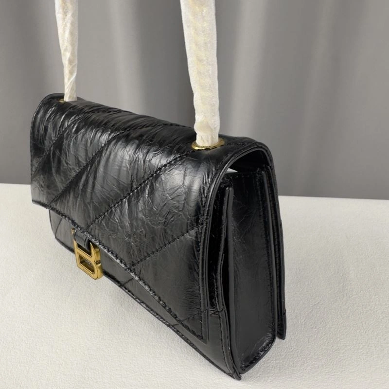 GoodFit Balenciaga Mini Black Gold Crush Hourglass Quilted Chain Bag 75279
