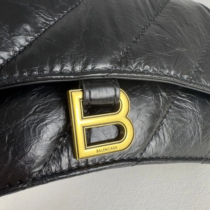 GoodFit Balenciaga Mini Black Gold Crush Hourglass Quilted Chain Bag 75279