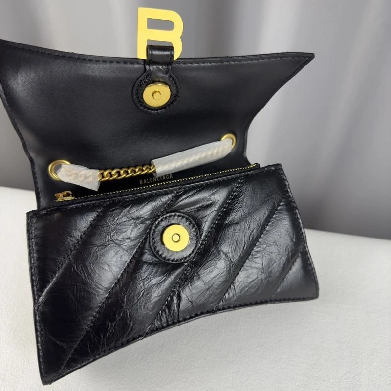 GoodFit Balenciaga Mini Black Gold Crush Hourglass Quilted Chain Bag 75279