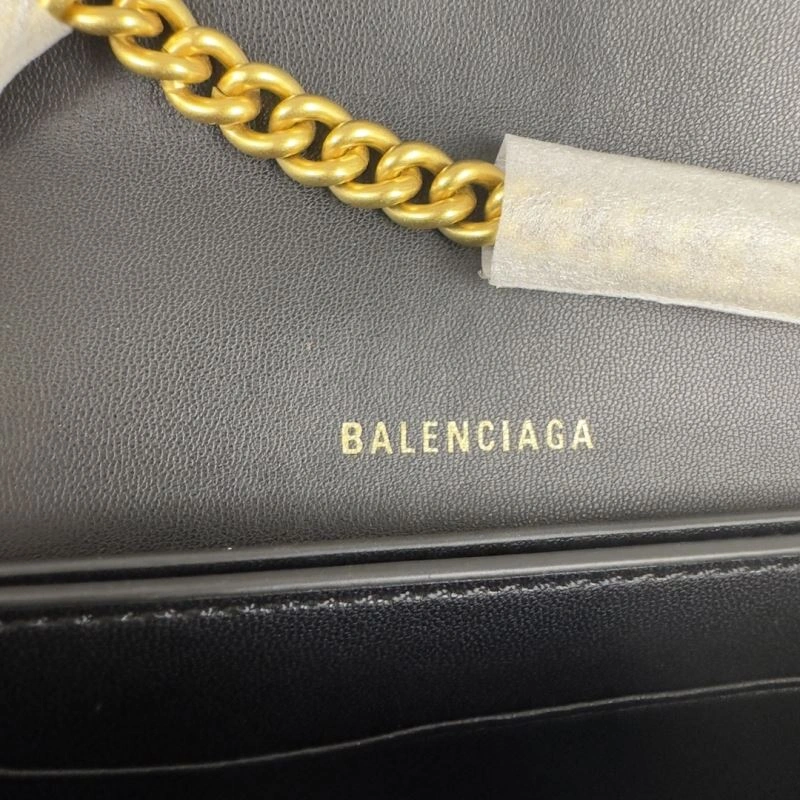 GoodFit Balenciaga Mini Black Gold Crush Hourglass Quilted Chain Bag 75279