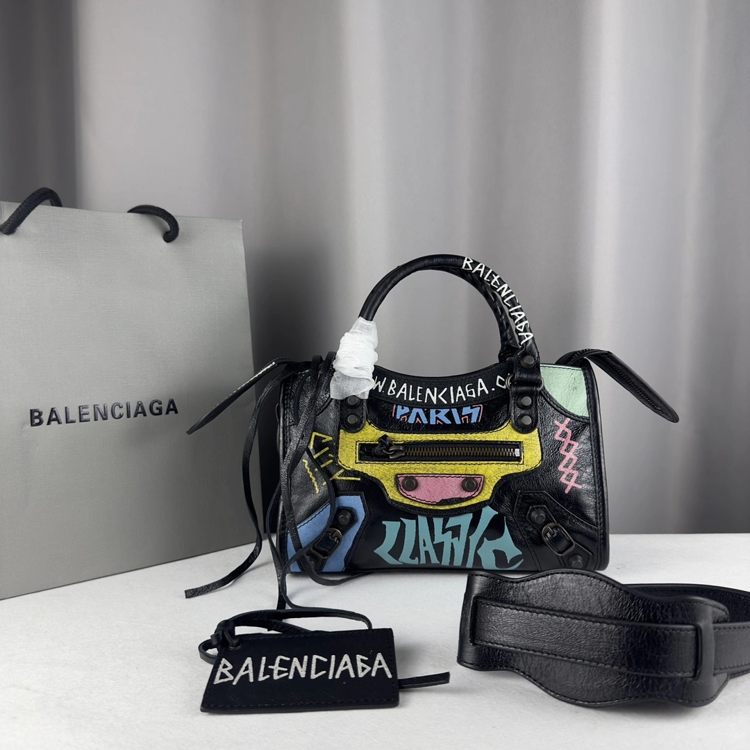 WaterResistant Balenciaga Mini City Graffiti Sheepskin Handcrafted Bag 61058