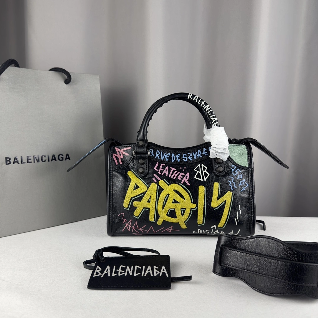 WaterResistant Balenciaga Mini City Graffiti Sheepskin Handcrafted Bag 61058
