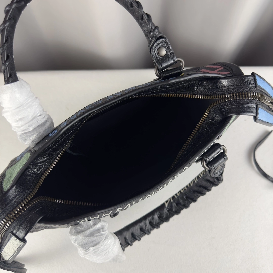 WaterResistant Balenciaga Mini City Graffiti Sheepskin Handcrafted Bag 61058