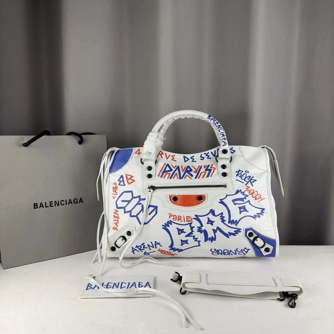 Balenciaga Mini City Graffiti Sheepskin Handmade Replica 38cm EasyMatch 60995