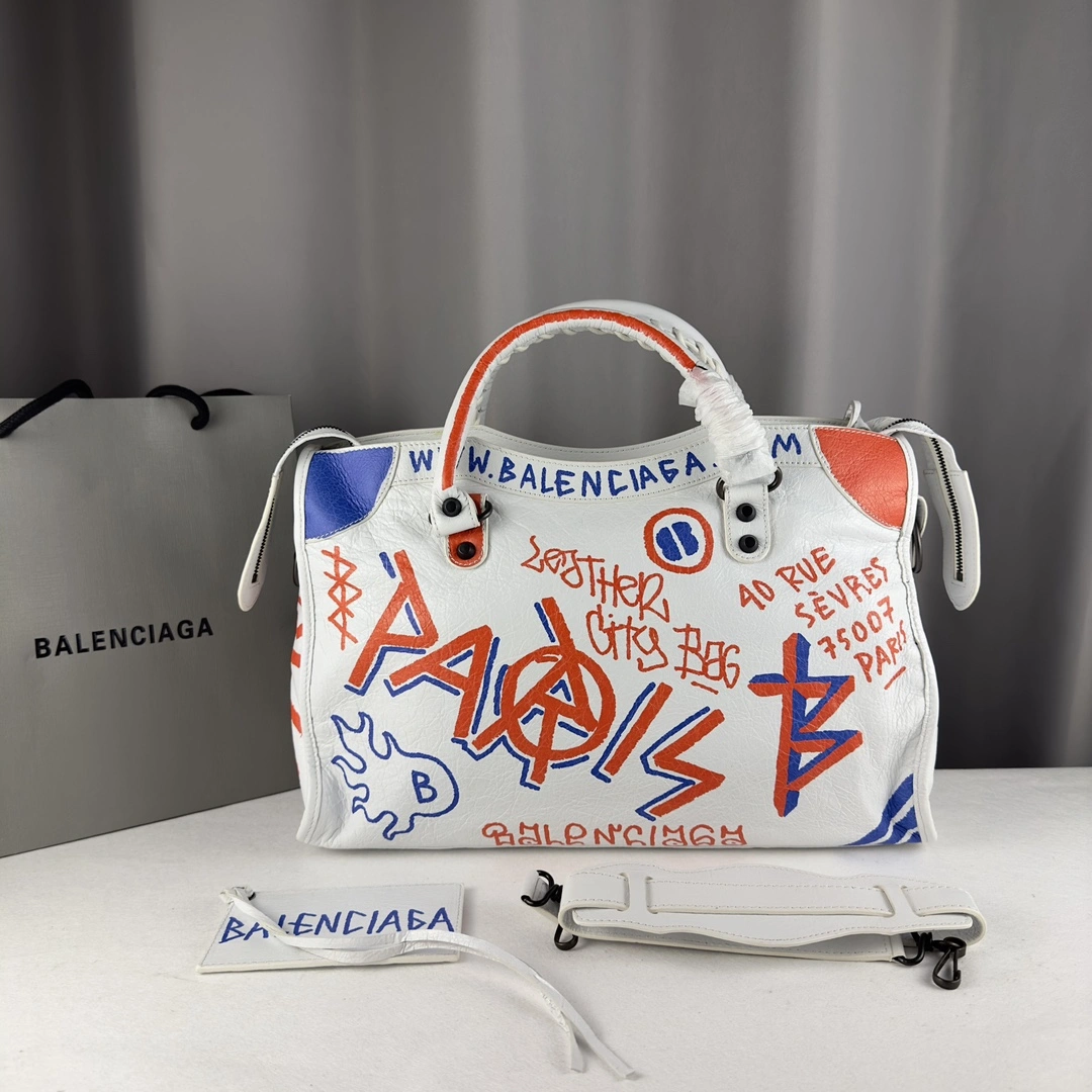 Balenciaga Mini City Graffiti Sheepskin Handmade Replica 38cm EasyMatch 60995