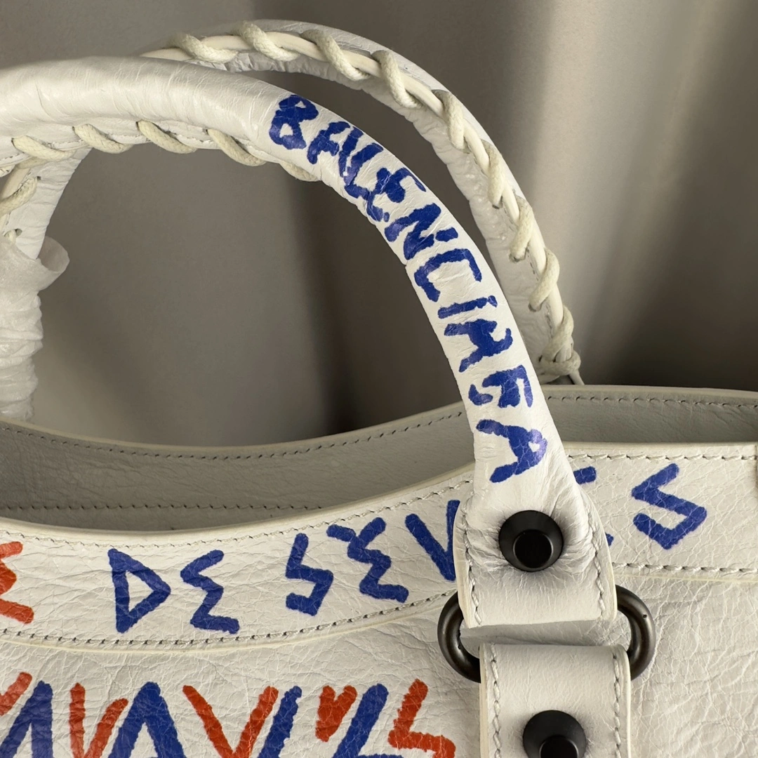 Balenciaga Mini City Graffiti Sheepskin Handmade Replica 38cm EasyMatch 60995