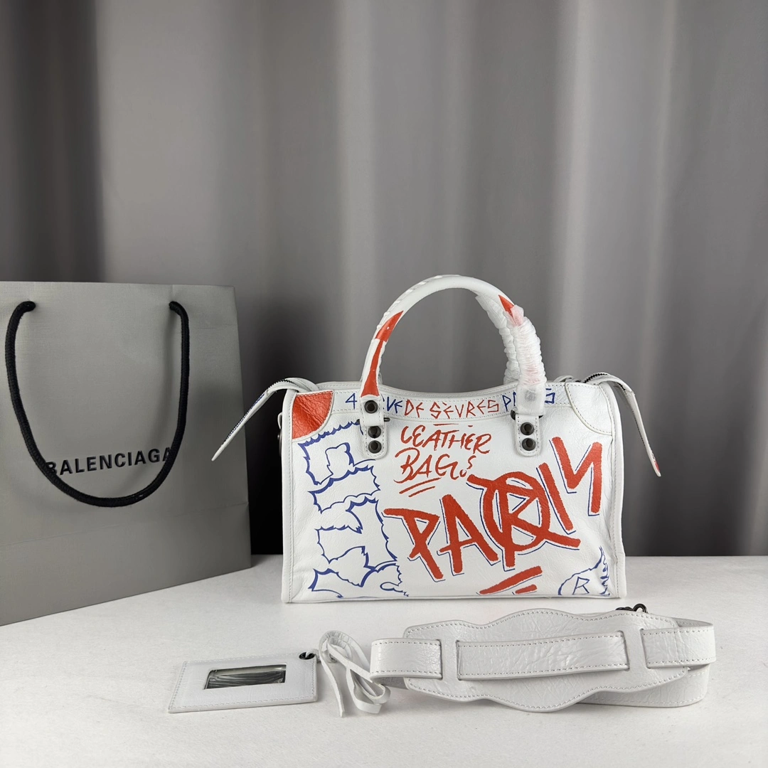 Balenciaga Mini City Graffiti Sheepskin Replica Bag 30cm Resilient 60993