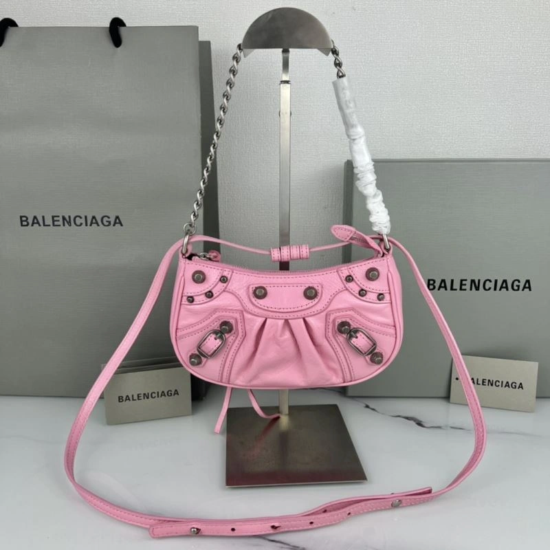 Balenciaga Mini Crackle Pink Le Cagole Bag with Silver Buckle GoAnywhere 78803