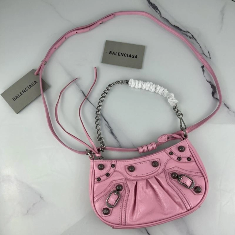 Balenciaga Mini Crackle Pink Le Cagole Bag with Silver Buckle GoAnywhere 78803
