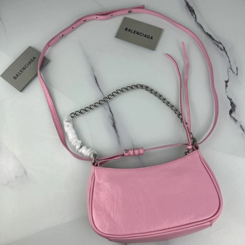 Balenciaga Mini Crackle Pink Le Cagole Bag with Silver Buckle GoAnywhere 78803