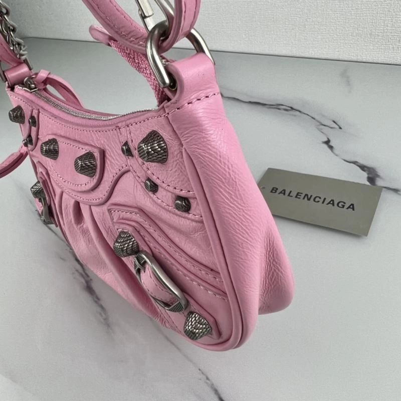 Balenciaga Mini Crackle Pink Le Cagole Bag with Silver Buckle GoAnywhere 78803