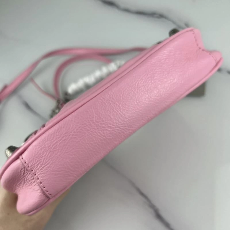 Balenciaga Mini Crackle Pink Le Cagole Bag with Silver Buckle GoAnywhere 78803