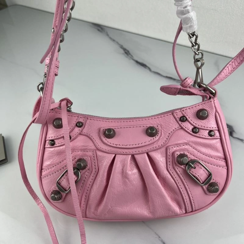 Balenciaga Mini Crackle Pink Le Cagole Bag with Silver Buckle GoAnywhere 78803