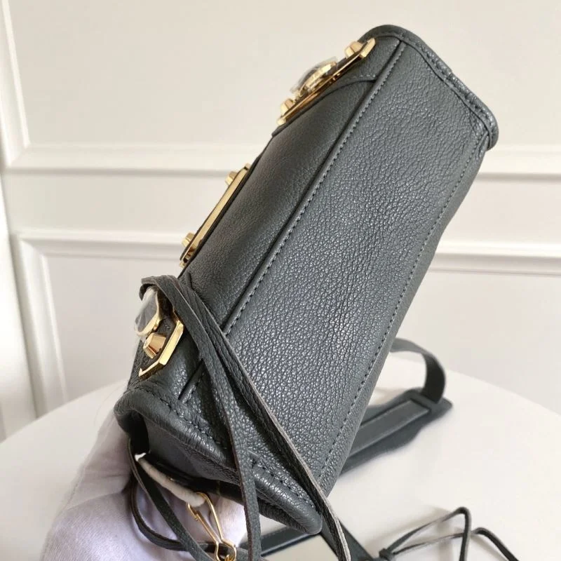 Balenciaga Mini Goat Leather Motorcycle Bag with Gold Buckle - Gray-Blue Original 38297
