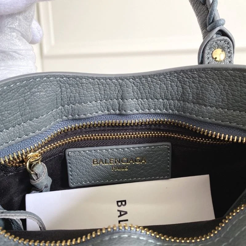 Balenciaga Mini Goat Leather Motorcycle Bag with Gold Buckle - Gray-Blue Original 38297