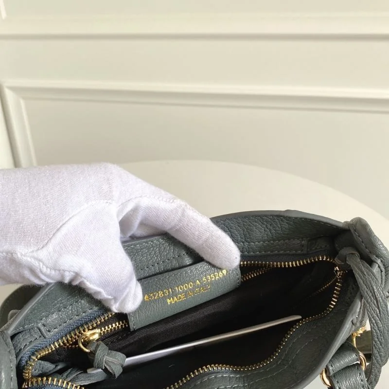 Balenciaga Mini Goat Leather Motorcycle Bag with Gold Buckle - Gray-Blue Original 38297