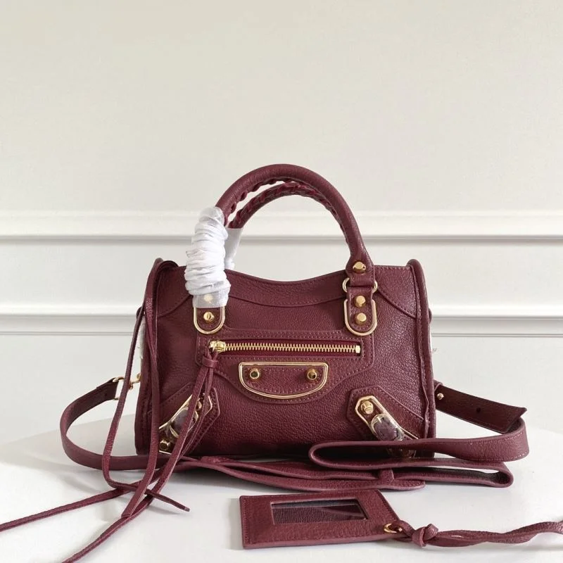 NewStyle Balenciaga Mini Goat Leather Motorcycle Bag with Gold Buckle 38308