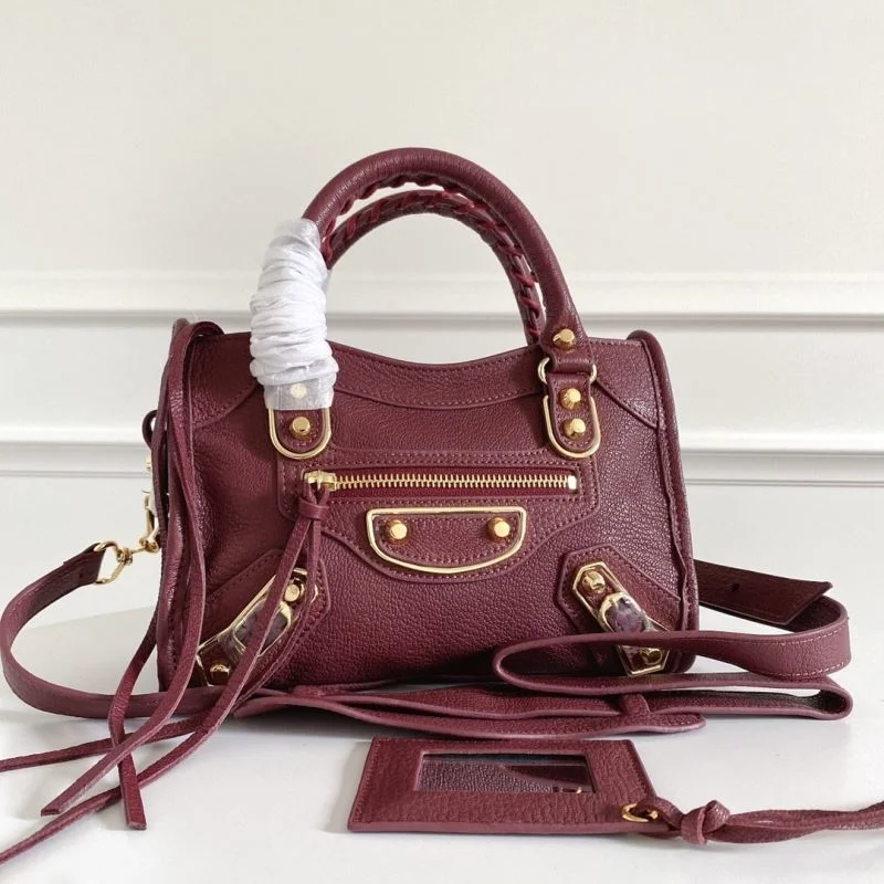 NewStyle Balenciaga Mini Goat Leather Motorcycle Bag with Gold Buckle 38308