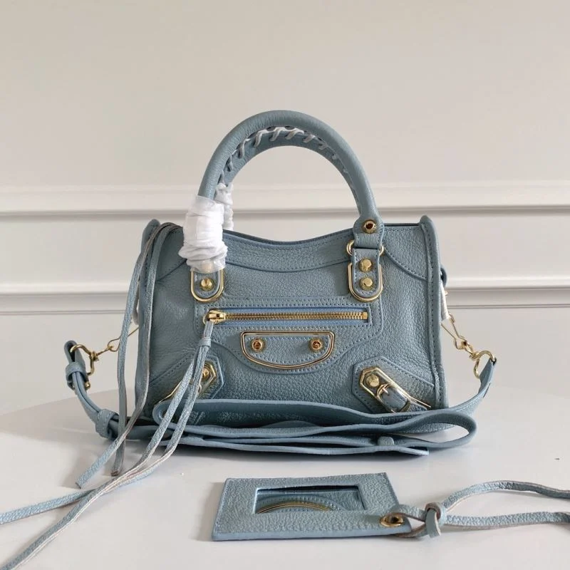 Balenciaga Mini Goatskin Motorcycle Bag with Gold Buckle - Water Blue Bright 38311