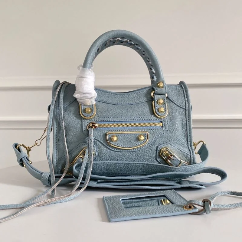 Balenciaga Mini Goatskin Motorcycle Bag with Gold Buckle - Water Blue Bright 38311