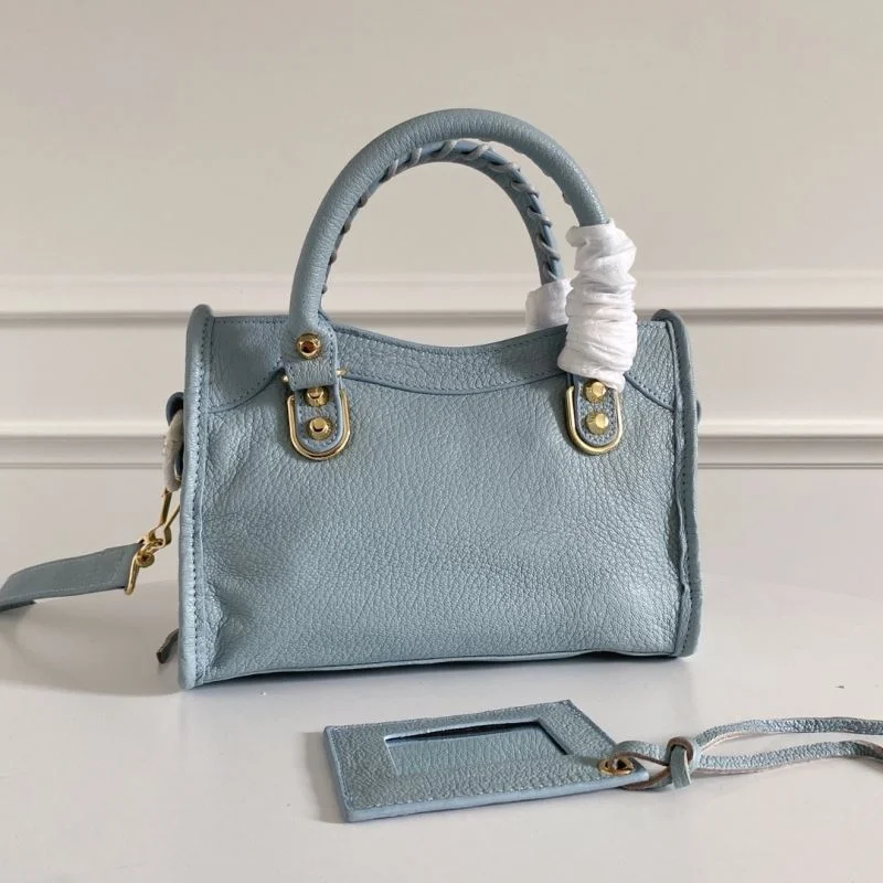 Balenciaga Mini Goatskin Motorcycle Bag with Gold Buckle - Water Blue Bright 38311