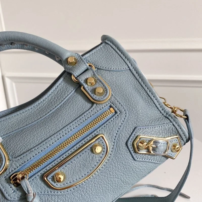 Balenciaga Mini Goatskin Motorcycle Bag with Gold Buckle - Water Blue Bright 38311