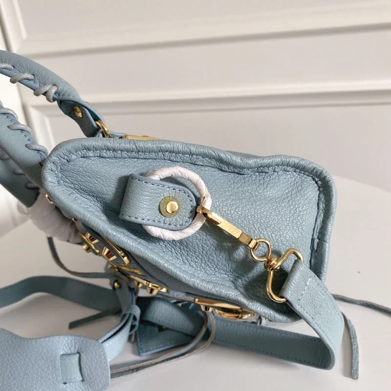 Balenciaga Mini Goatskin Motorcycle Bag with Gold Buckle - Water Blue Bright 38311